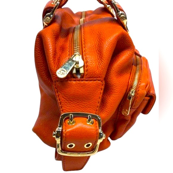 Michael Kors Orange Pebbled Leather Zip Top Satchel Shoulder Bag - Picture 3 of 15